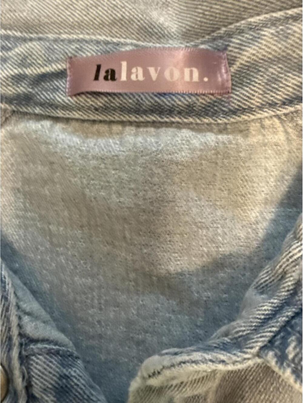 Light Wash Denim Button-Up Baby Doll Dress with Puff Sleeves - Picture 4 of 5